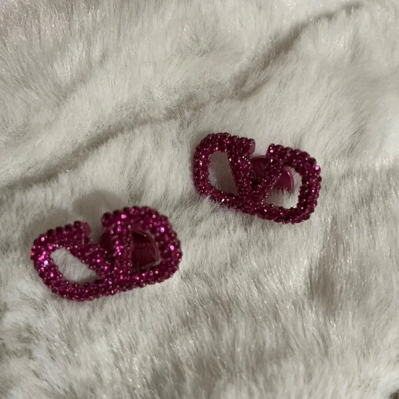 Valentino Garavani Preloved Fushia Crystals VLogo Earrings - Picture 4 of 13